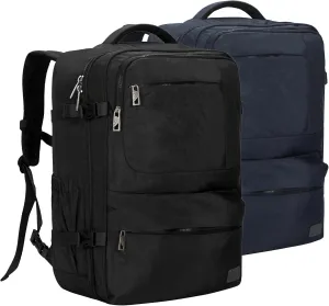 Hynes Eagle 44L Carry on Backpack Airline Approved Travel Backpack for Men Women Large Laptop Backpack 17 inch Nylon Backpack Overnight Weekender Duffel Bag Black with Navy Blue