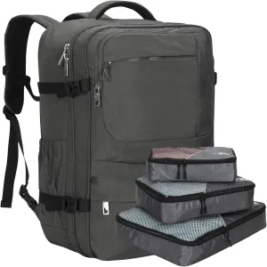 Hynes Eagle 44L Carry on Backpack Airline Approved Travel Backpack for Men Women Large Laptop Backpack 17 inch Nylon Backpack Overnight Weekender Duffel Bag Grey with 3PCS Packing Cubes Set Grey