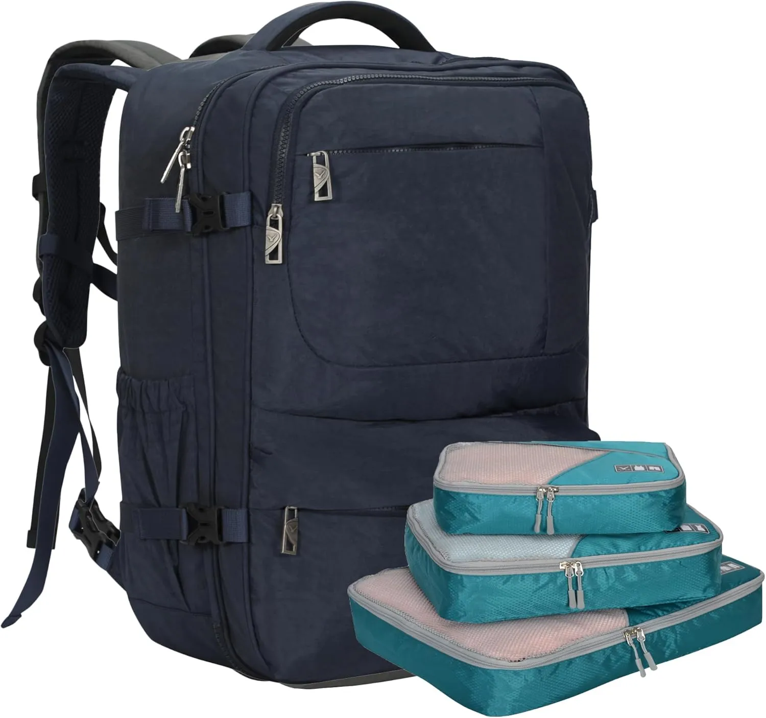 Hynes Eagle 44L Carry on Backpack Airline Approved Travel Backpack for Men Women Large Laptop Backpack 17 inch Nylon Backpack Overnight Weekender Duffel Bag Navy with 3PCS Packing Cubes