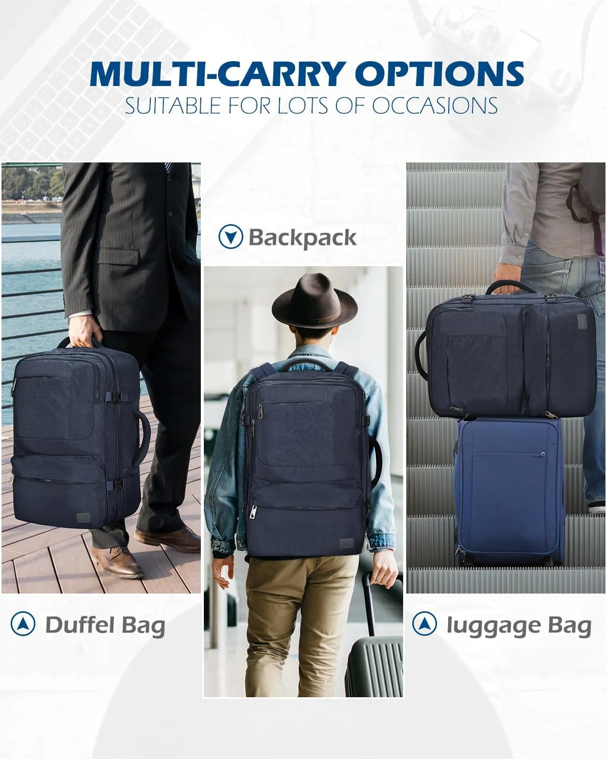 Hynes Eagle 44L Carry on Backpack Airline Approved Travel Backpack for Men Women Large Laptop Backpack 17 inch Nylon Backpack Overnight Weekender Duffel Bag Navy with 3PCS Packing Cubes