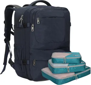 Hynes Eagle 44L Carry on Backpack Airline Approved Travel Backpack for Men Women Large Laptop Backpack 17 inch Nylon Backpack Overnight Weekender Duffel Bag Navy with 3PCS Packing Cubes
