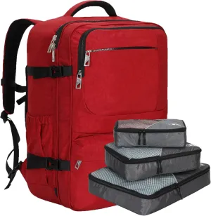 Hynes Eagle 44L Carry on Backpack Airline Approved Travel Backpack for Men Women Large Laptop Backpack 17 inch Nylon Backpack Overnight Weekender Duffel Bag Red with 3PCS Packing Cubes Set Grey