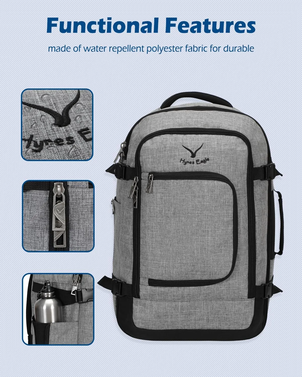 Hynes Eagle Travel Backpack 40L Flight Approved Carry on Backpack Men Large Cabin Weekender Laptop Backpack Women 15.6 inches
