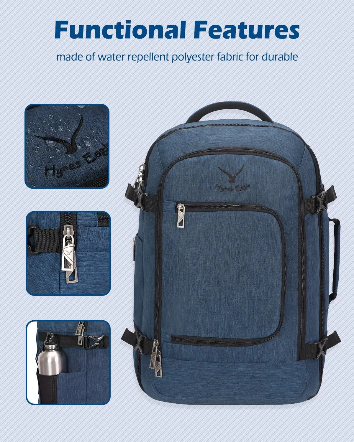 Hynes Eagle Travel Backpack 40L Flight Approved Carry on Backpack Men Large Cabin Weekender Laptop Backpack Women 15.6 inches