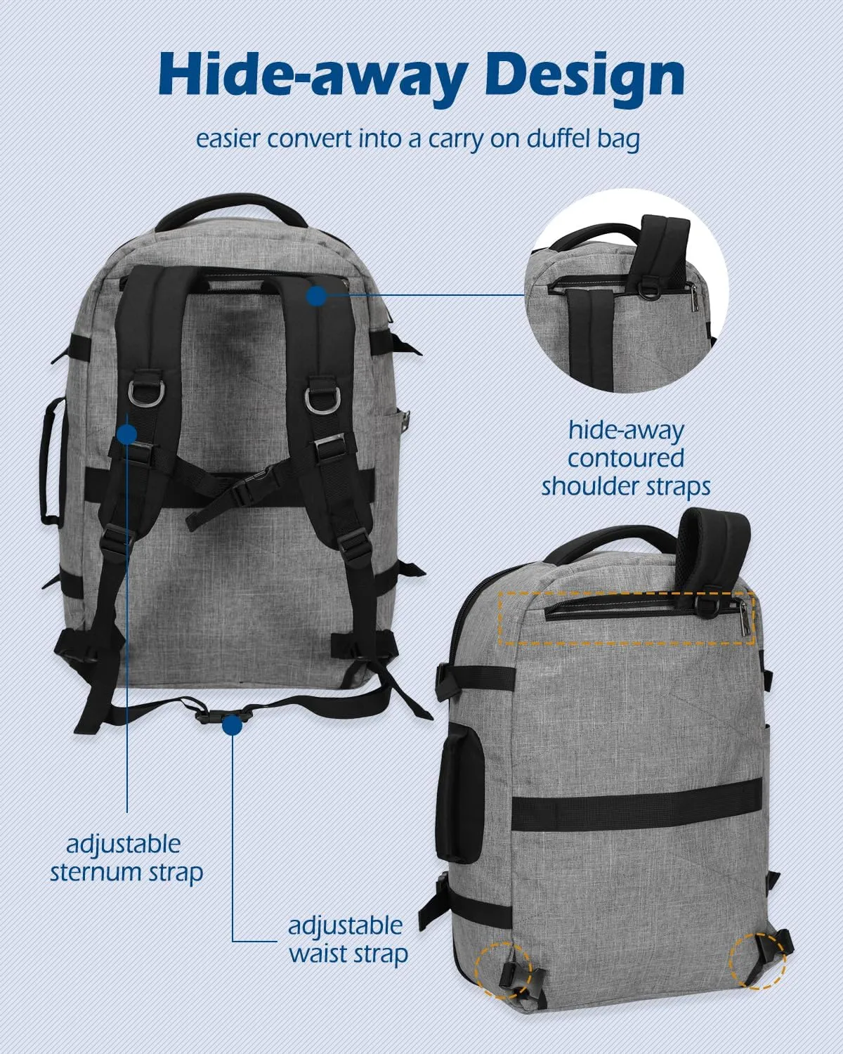 Hynes Eagle Travel Backpack 40L Flight Approved Carry on Backpack Men Large Cabin Weekender Laptop Backpack Women 15.6 inches