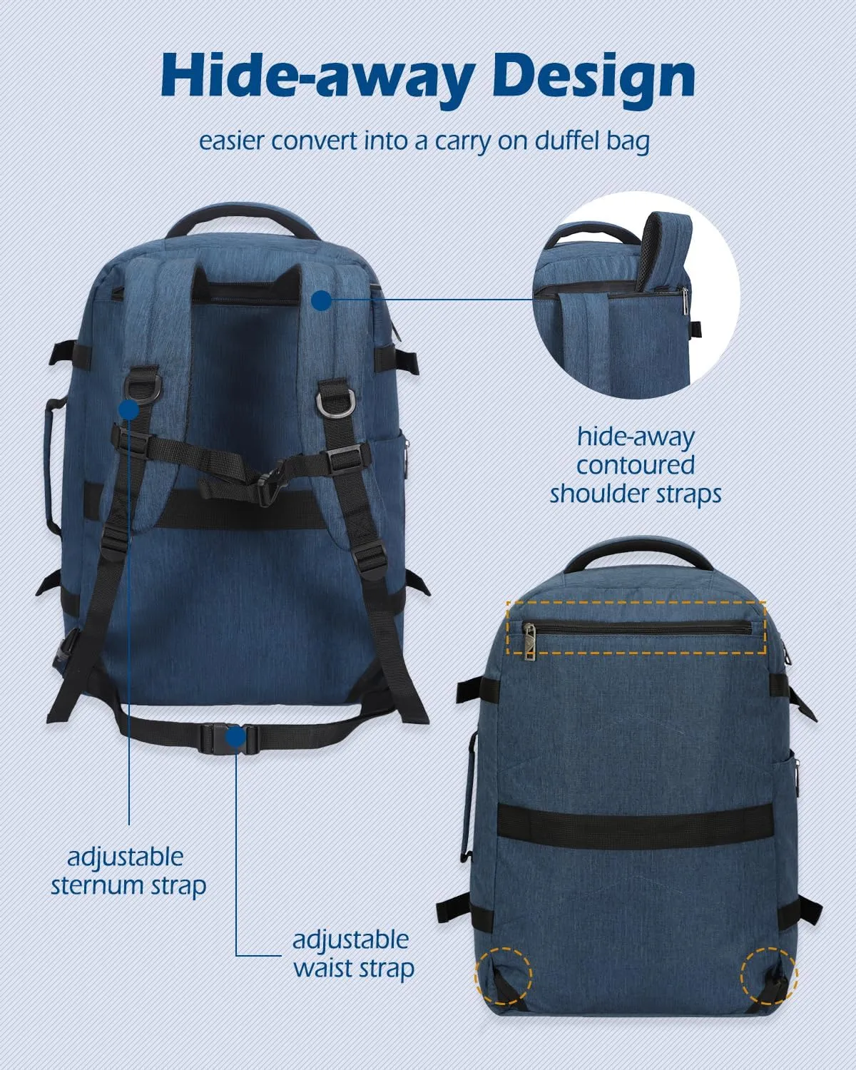 Hynes Eagle Travel Backpack 40L Flight Approved Carry on Backpack Men Large Cabin Weekender Laptop Backpack Women 15.6 inches