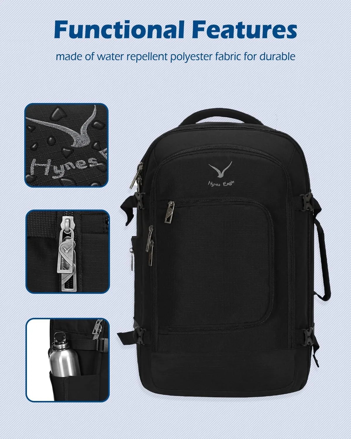 Hynes Eagle Travel Backpack 40L Flight Approved Carry on Backpack Men Large Cabin Weekender Laptop Backpack Women 15.6 inches