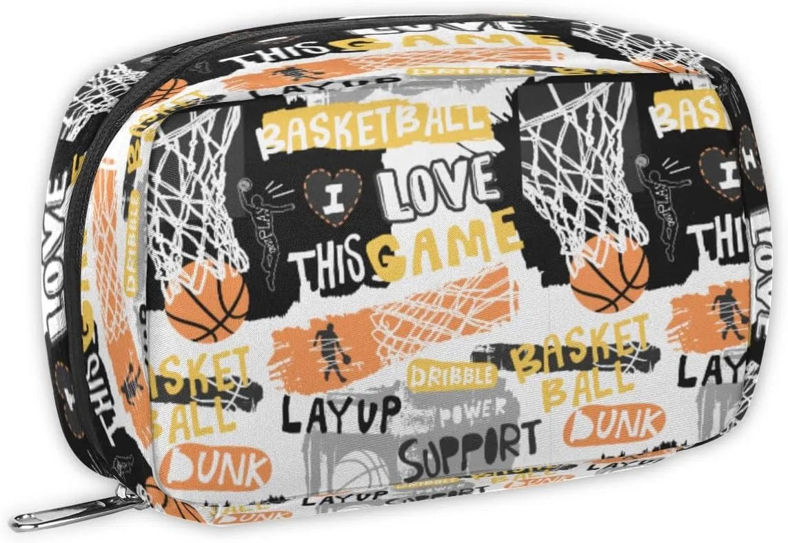 I Love Basketball Travel Toiletry Bag for Boys Men, Waterproof Small Dopp Kit for Women, Shaving Bag with Large Capacity for Travel,Sports Shower