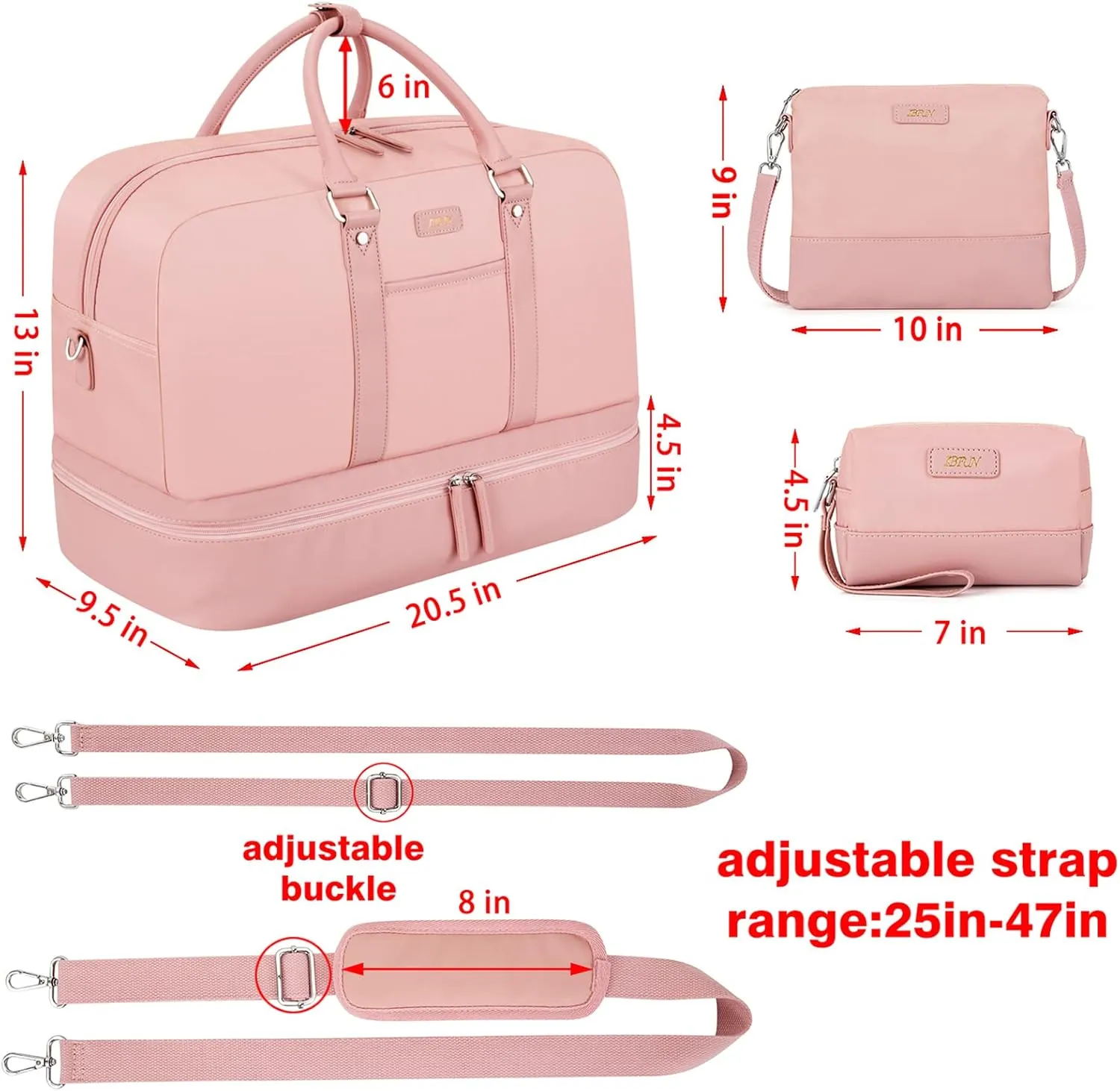 IBFUN Weekender Bags for Women, Large Overnight Bag Canvas Travel Duffel Bag Carry On Tote with Shoe Compartment 21" 3Pcs Set