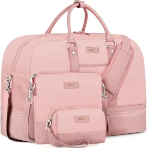 IBFUN Weekender Bags for Women, Large Overnight Bag Canvas Travel Duffel Bag Carry On Tote with Shoe Compartment 21" 3Pcs Set