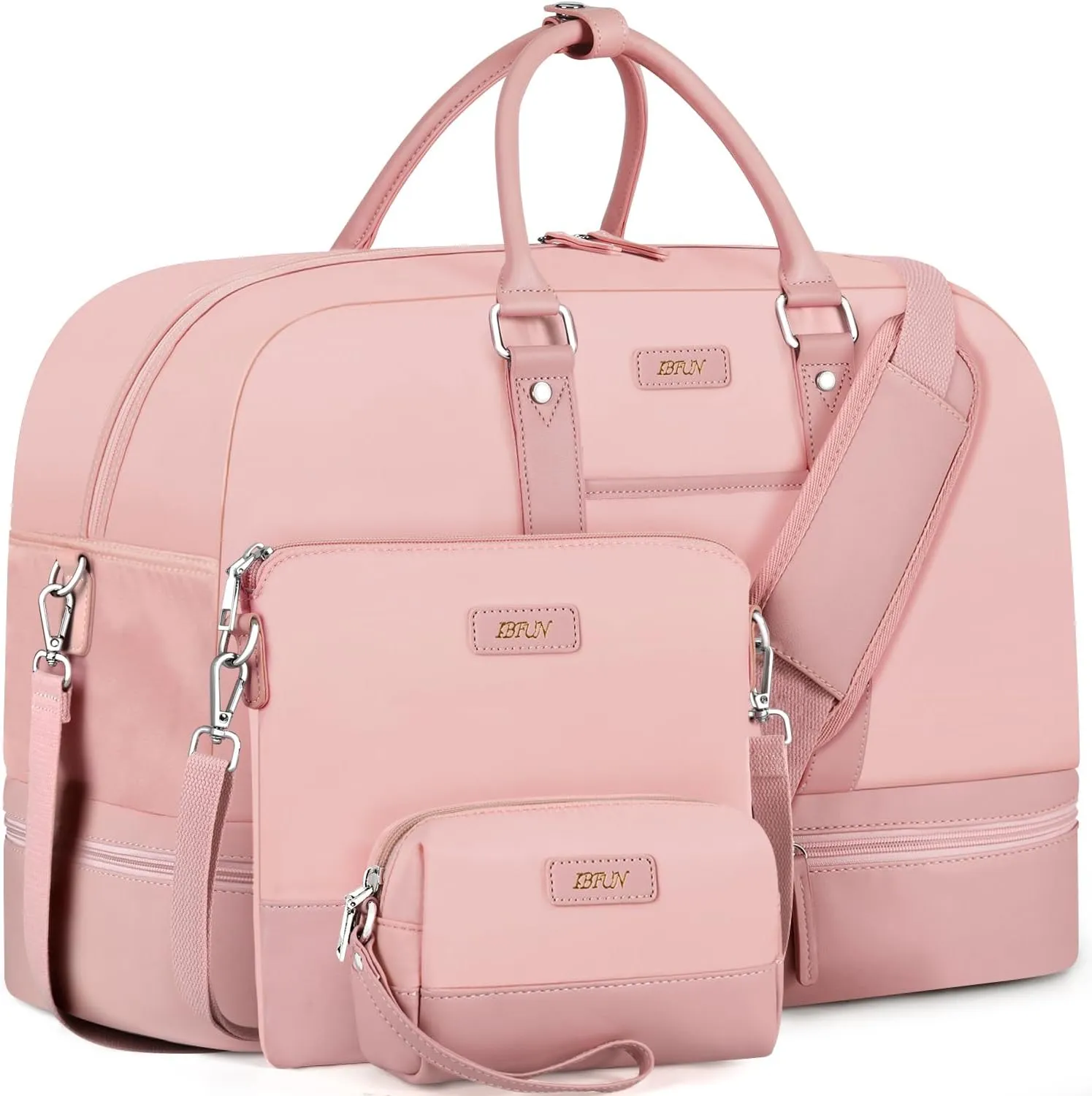 IBFUN Weekender Bags for Women, Large Overnight Bag Canvas Travel Duffel Bag Carry On Tote with Shoe Compartment 21" 3Pcs Set
