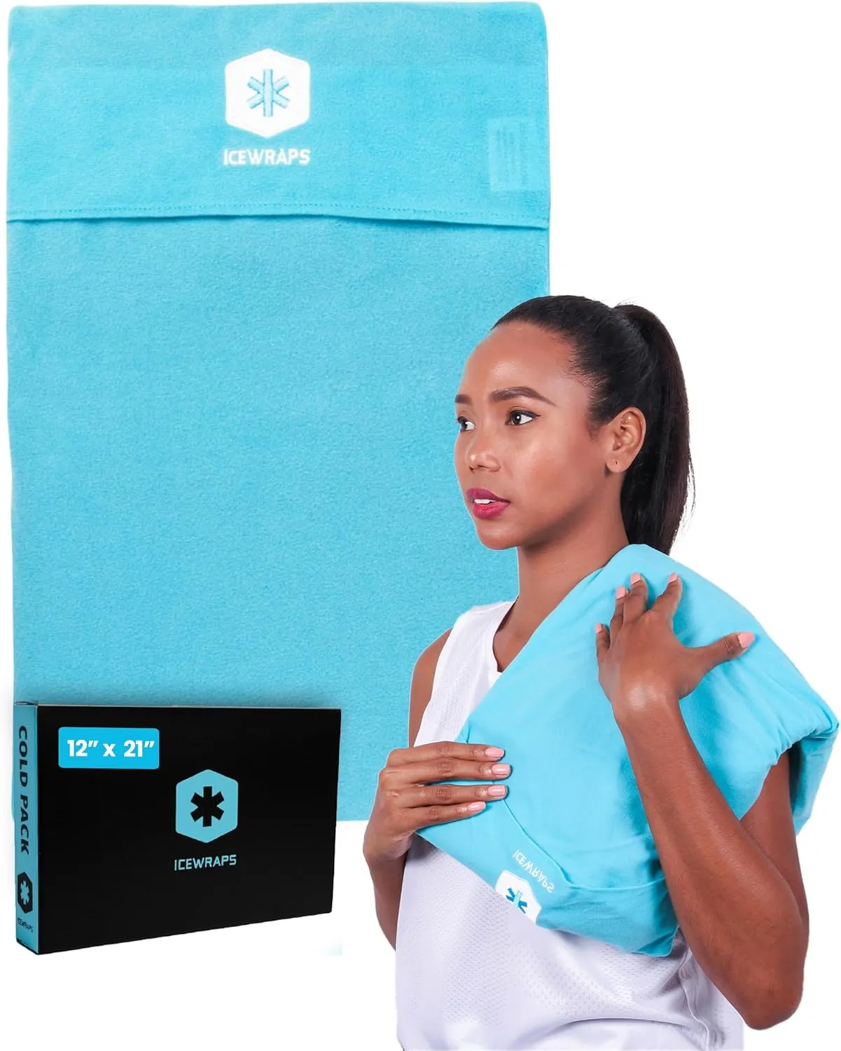 ICEWRAPS 12"x21" Extra Large Ice Pack with Soft Fabric Cover | Clay Ice Pack for Physical Therapy | Soft Ice Packs for Injuries Reusable Blue