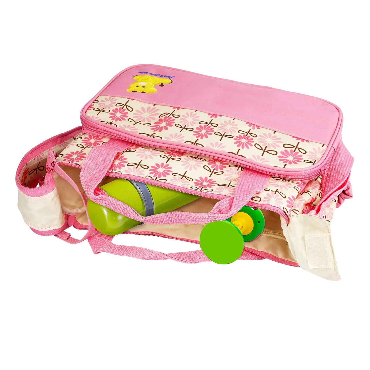 iMounTEK Diaper Bags Tote,5Pcs baby diaper Convertible Baby Bags with Changing Pad & Insulated Pockets for Mom, Multifunction Mommy bag Large Storage for Baby Nappy/Clothes (Pink)