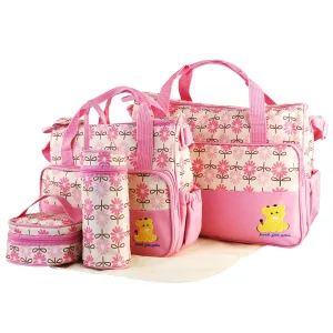 iMounTEK Diaper Bags Tote,5Pcs baby diaper Convertible Baby Bags with Changing Pad & Insulated Pockets for Mom, Multifunction Mommy bag Large Storage for Baby Nappy/Clothes (Pink)