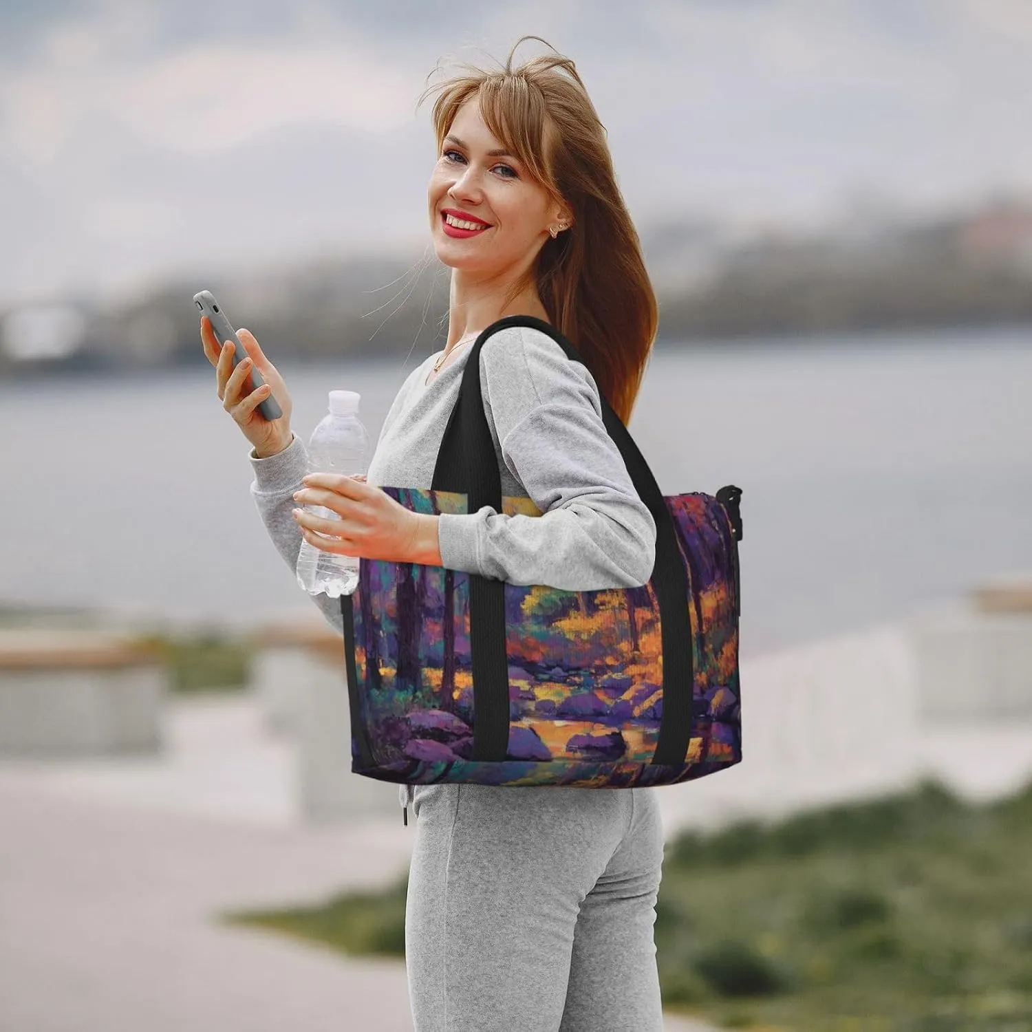 impressionist trees rocks print Travel Duffel Bag, Sports Tote Gym Bag, Swim Pool Bag Large Shoulder Tote Bag for Beach Weekender