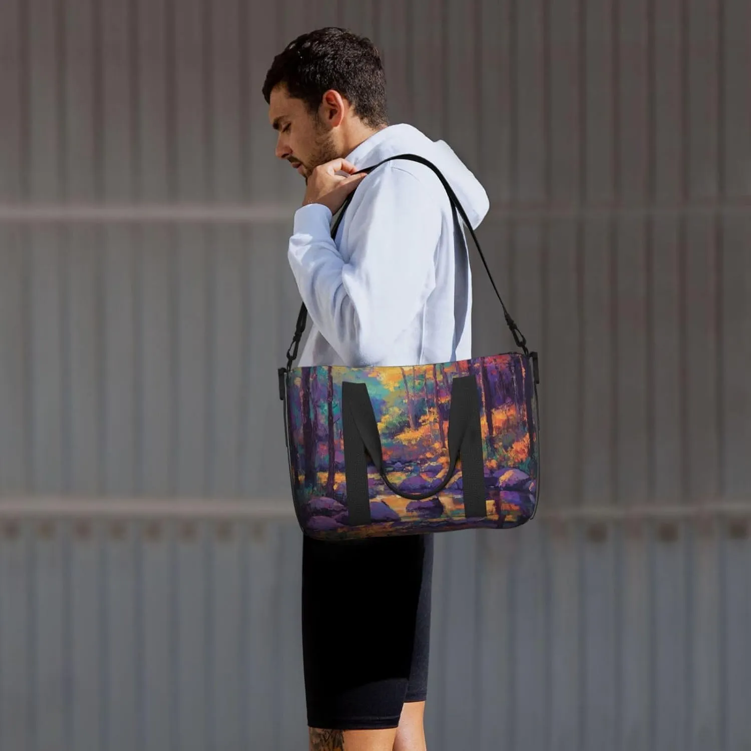 impressionist trees rocks print Travel Duffel Bag, Sports Tote Gym Bag, Swim Pool Bag Large Shoulder Tote Bag for Beach Weekender