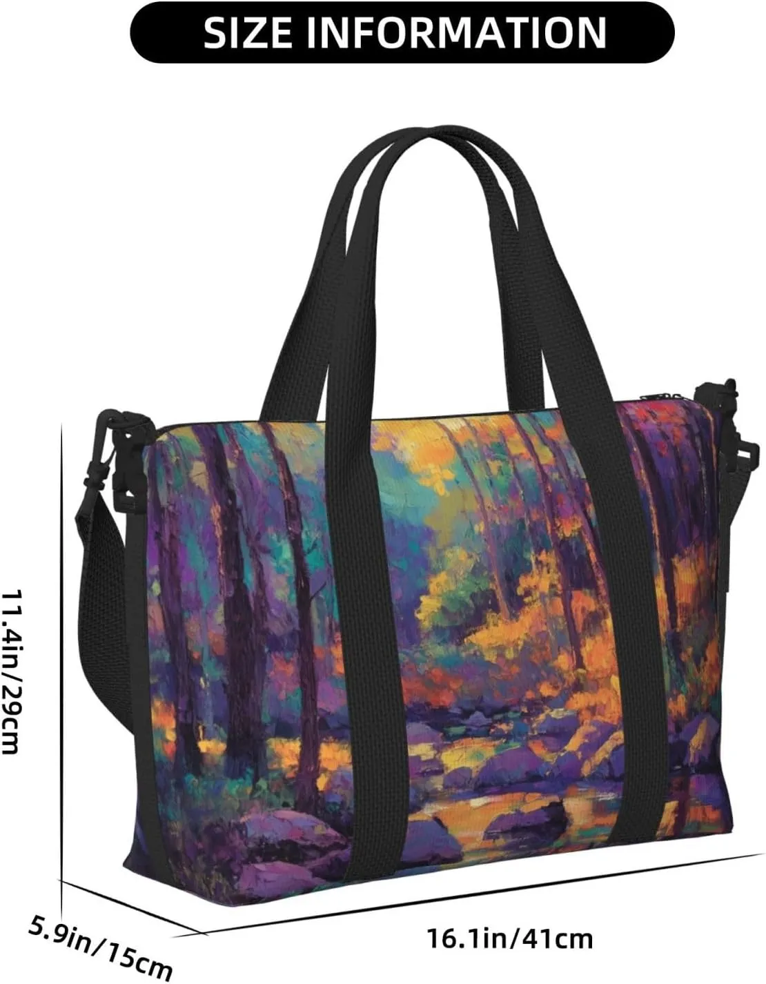 impressionist trees rocks print Travel Duffel Bag, Sports Tote Gym Bag, Swim Pool Bag Large Shoulder Tote Bag for Beach Weekender