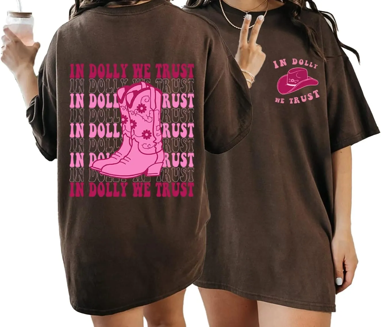 in Dolly We Trust Shirt - Cowgirl Boots Western 2 Sided T-Shirt, Country Music T-Shirt