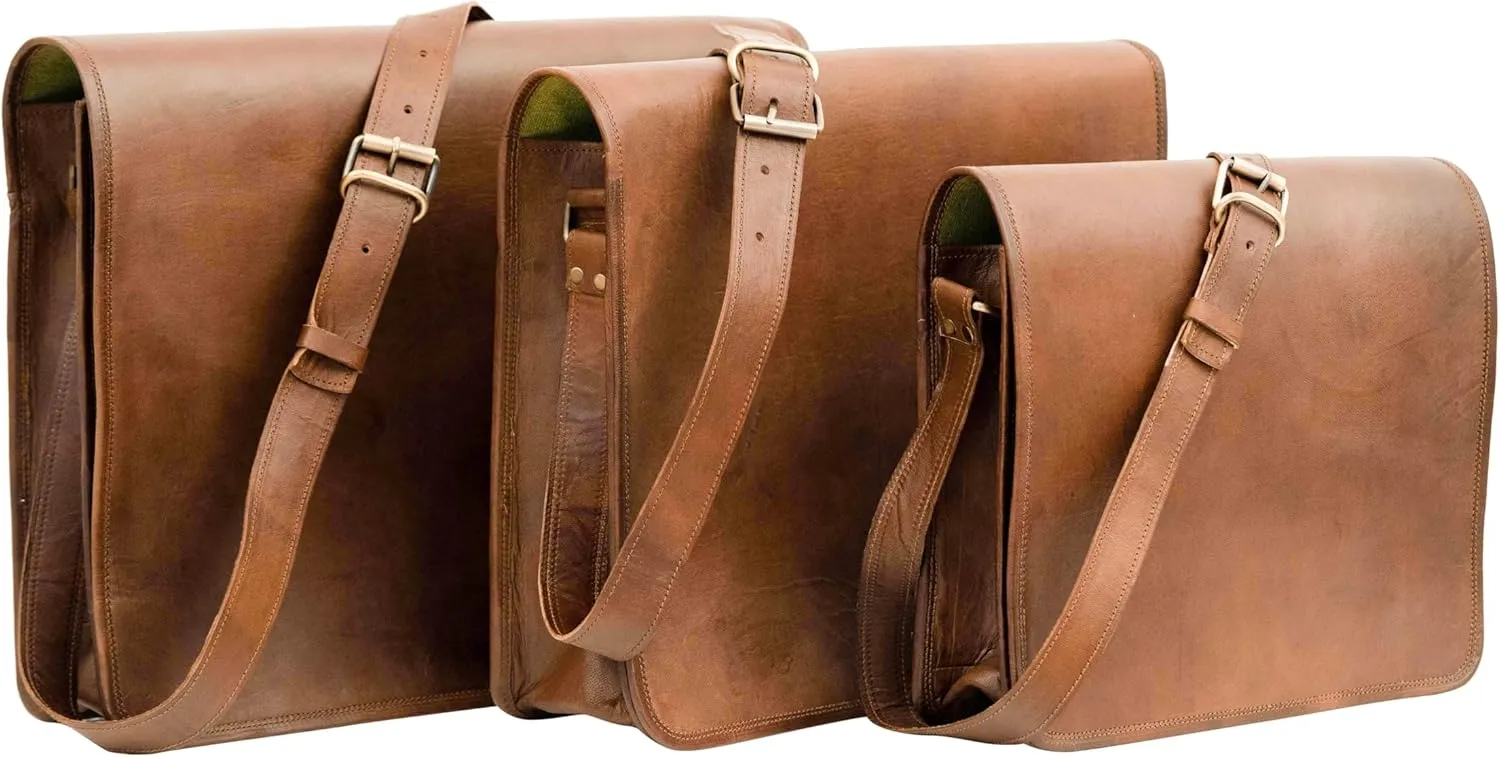IndianHandoArt 16 inch Leather Real Messenger bag for Laptop Briefcase Satchel Men and Women (16 inch medium)