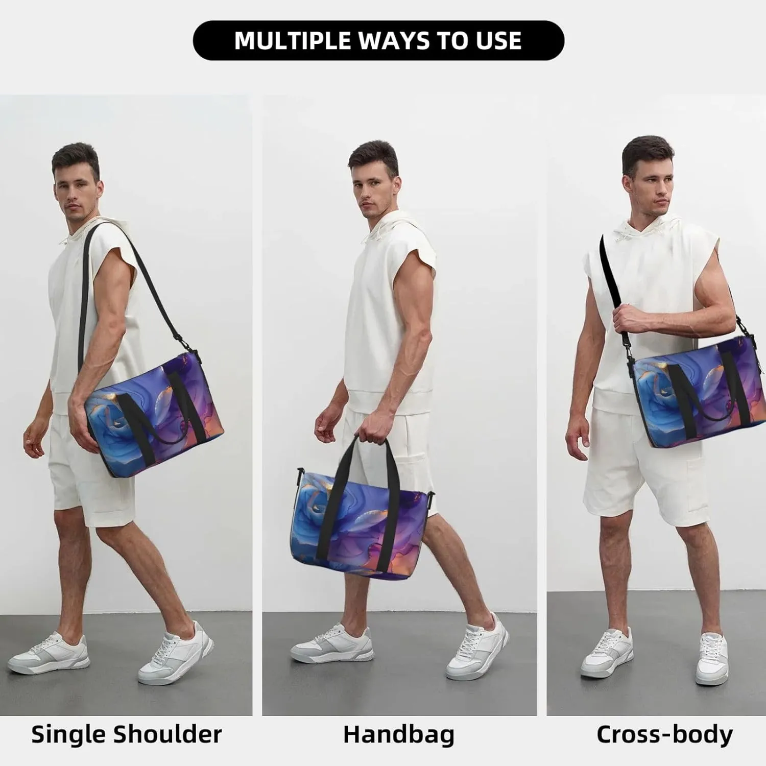 ink gold leading edge print Travel Duffel Bag, Sports Tote Gym Bag, Swim Pool Bag Large Shoulder Tote Bag for Beach Weekender
