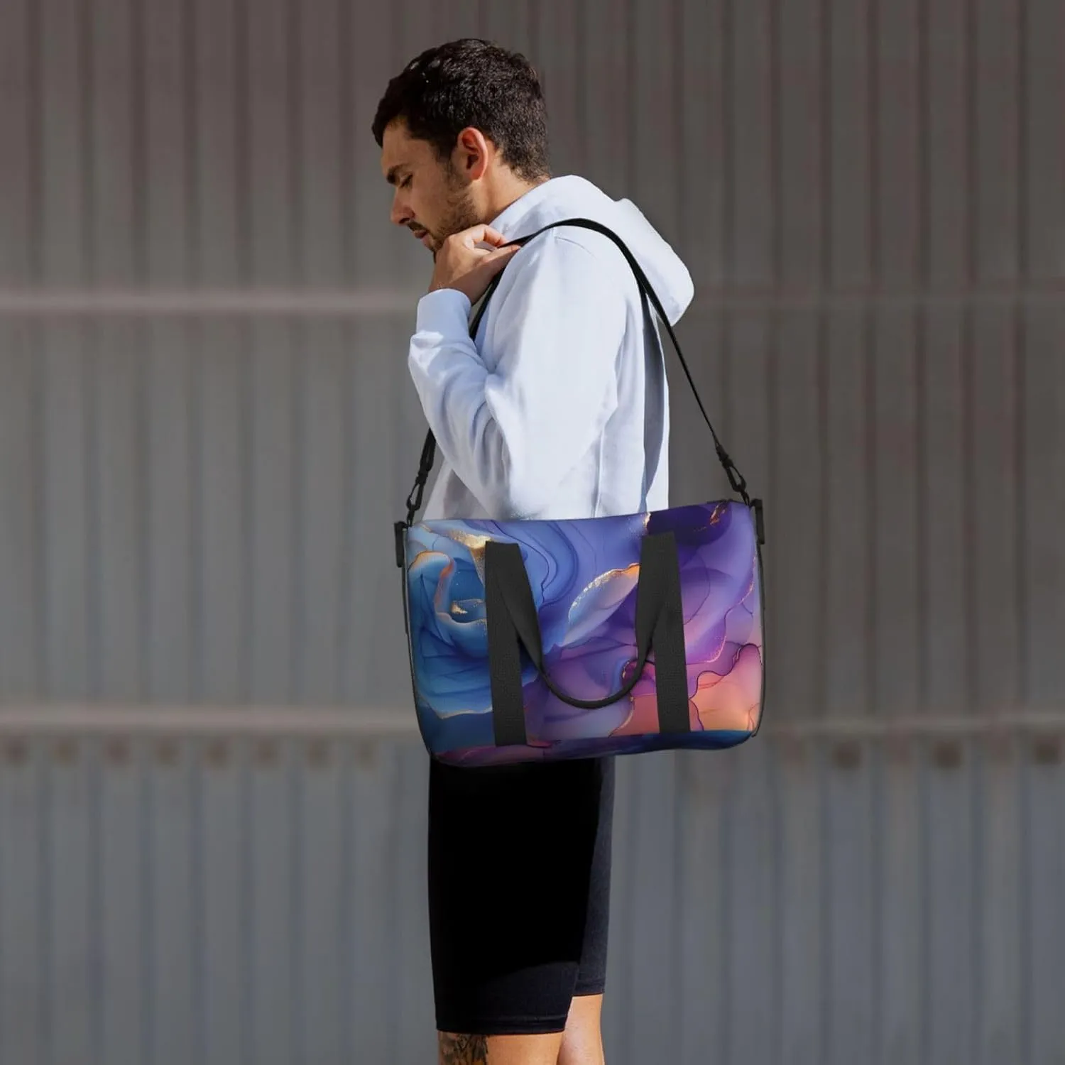ink gold leading edge print Travel Duffel Bag, Sports Tote Gym Bag, Swim Pool Bag Large Shoulder Tote Bag for Beach Weekender