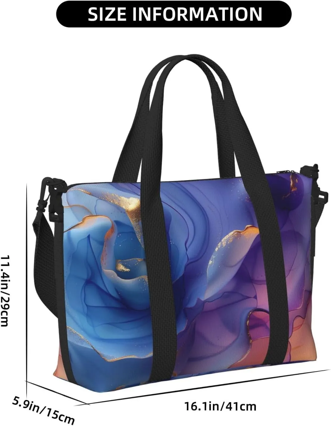 ink gold leading edge print Travel Duffel Bag, Sports Tote Gym Bag, Swim Pool Bag Large Shoulder Tote Bag for Beach Weekender