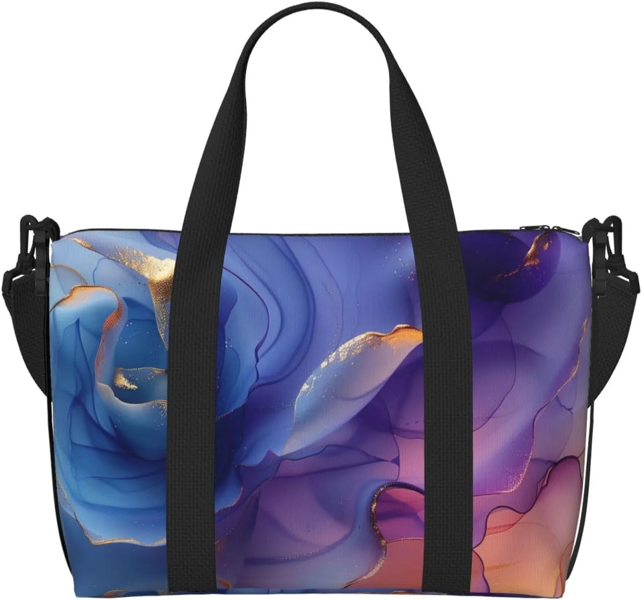 ink gold leading edge print Travel Duffel Bag, Sports Tote Gym Bag, Swim Pool Bag Large Shoulder Tote Bag for Beach Weekender
