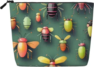 Insect Atlas Single Layer Imitation Linen Cosmetic Bag Convenient Waterproof Large Capacity Toiletry Bag Travel Accessories Women Girl Gift Beautician Storage Bag