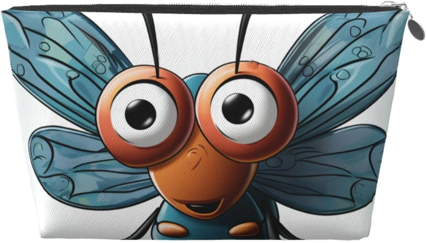 Insect Wings Eyes Cosmetic Bag Pu Leather Waterproof Makeup Bag Portable Travel Toiletry Bag Organizer Silver Zipper Pouch For Women Ladies Gift