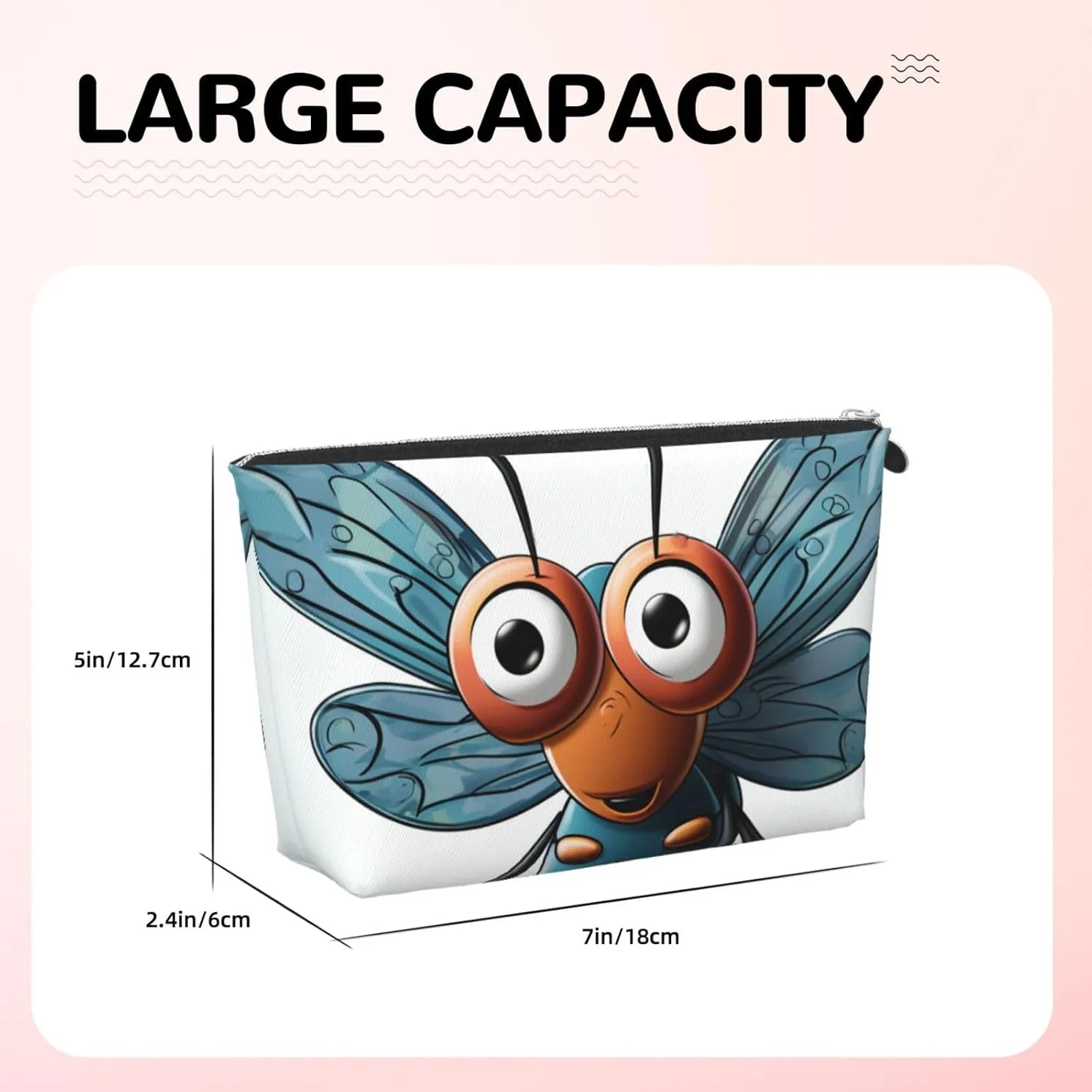 Insect Wings Eyes Cosmetic Bag Pu Leather Waterproof Makeup Bag Portable Travel Toiletry Bag Organizer Silver Zipper Pouch For Women Ladies Gift
