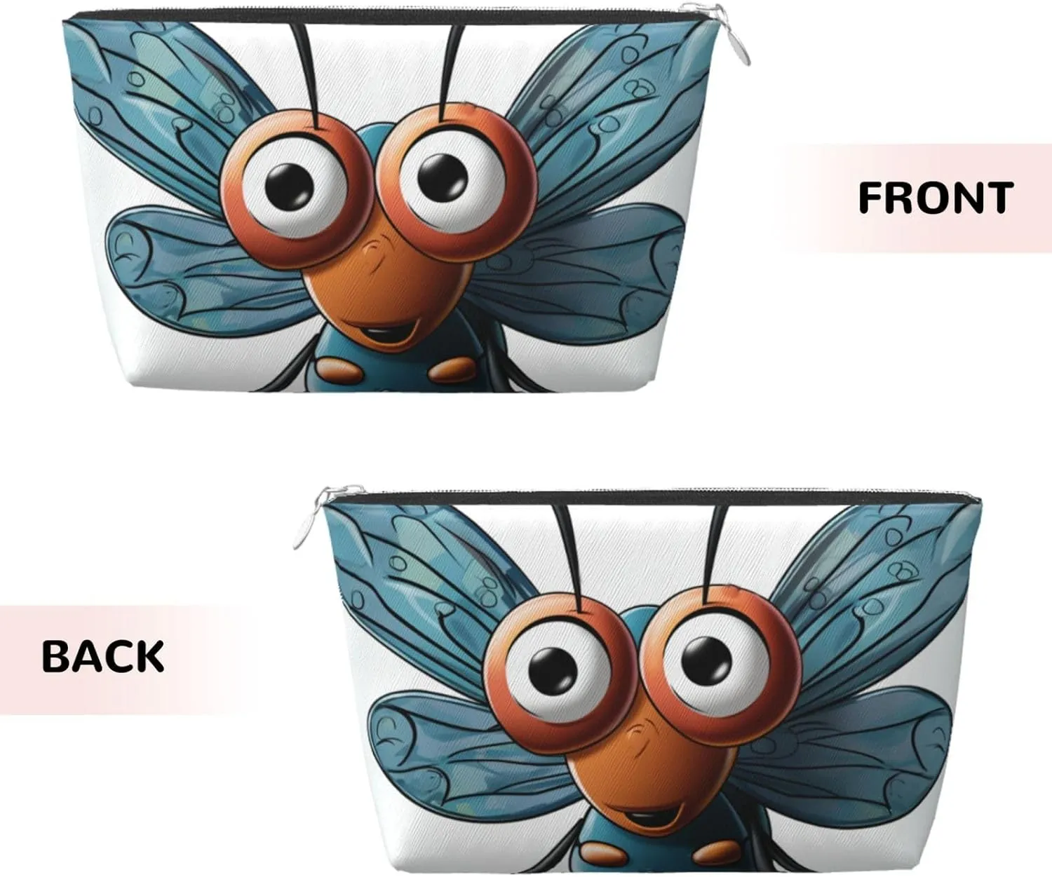 Insect Wings Eyes Cosmetic Bag Pu Leather Waterproof Makeup Bag Portable Travel Toiletry Bag Organizer Silver Zipper Pouch For Women Ladies Gift
