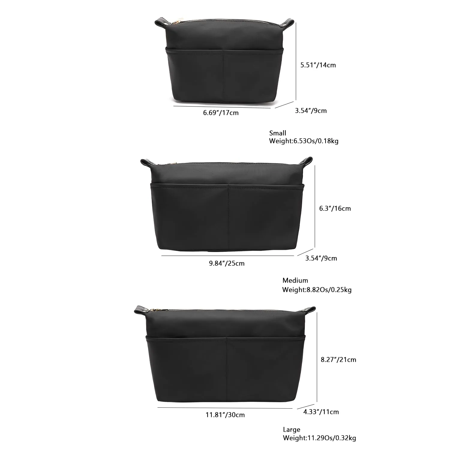Insert Storage Bag Set Three Size Purse Organizer Cosmetic Bags with Compartments Makeup Travel Bags for Women Nylon (Large-nylon)