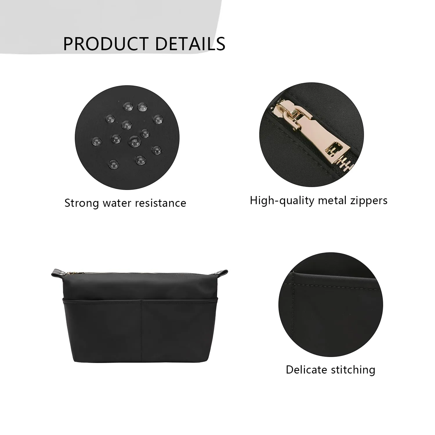 Insert Storage Bag Set Three Size Purse Organizer Cosmetic Bags with Compartments Makeup Travel Bags for Women Nylon (Large-nylon)