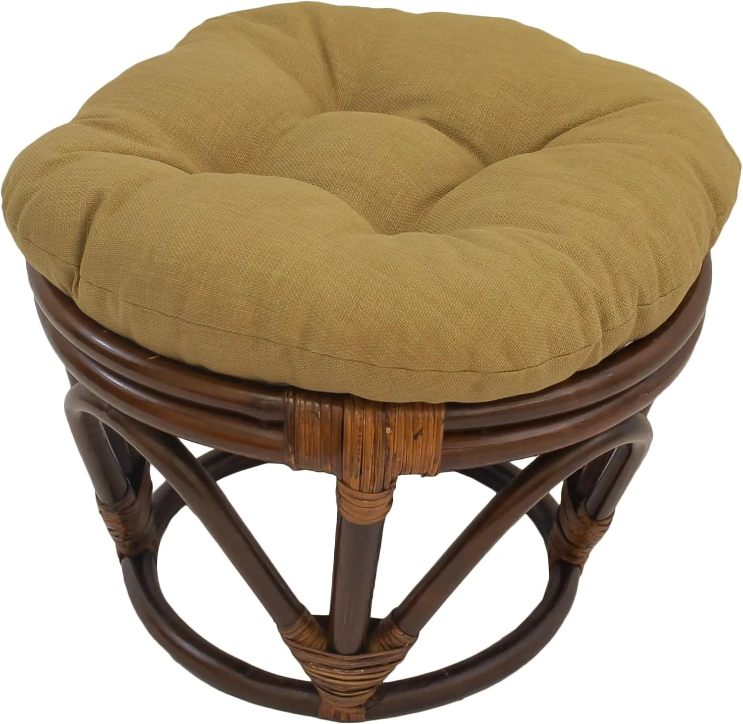 International Caravan Furniture Piece Rattan Ottoman with Outdoor Fabric Cushion