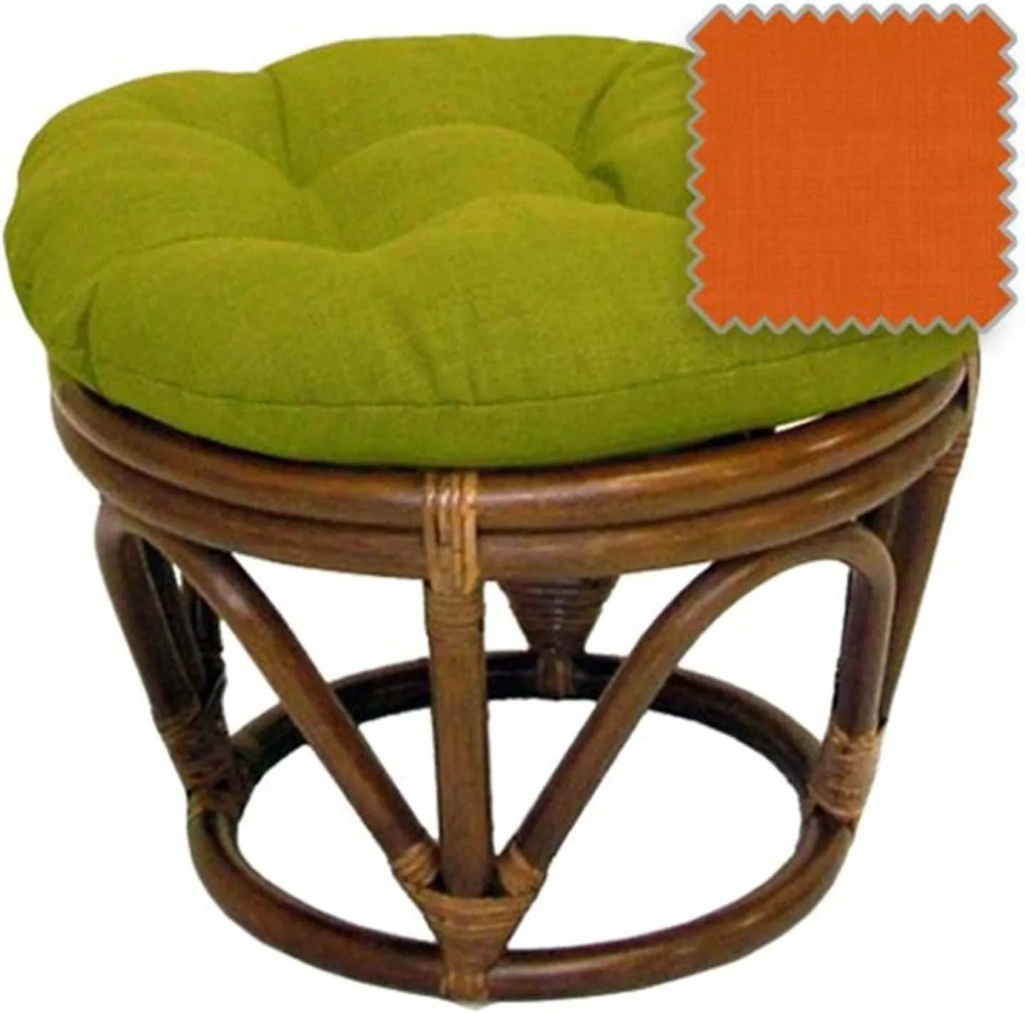 International Caravan Furniture Piece Rattan Ottoman with Outdoor Fabric Cushion