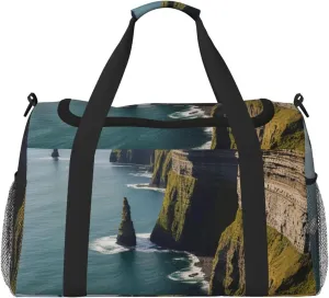 Ireland Outdoors County Clare The Cliffs Print Travel Duffle Bag - Foldable Personal Item Travel Bag for Women & Men,Carry-On Convertible Crossbody Tote Bags 13x10.2x19.7 in