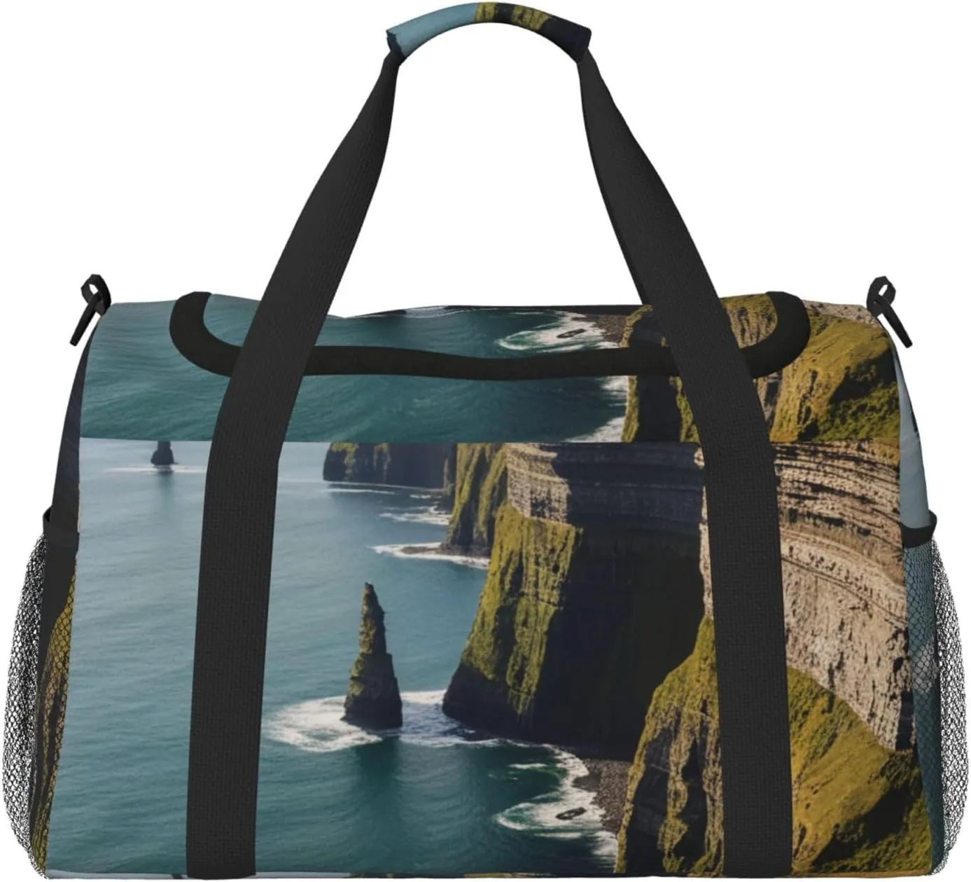 Ireland Outdoors County Clare The Cliffs Print Travel Duffle Bag - Foldable Personal Item Travel Bag for Women & Men,Carry-On Convertible Crossbody Tote Bags 13x10.2x19.7 in