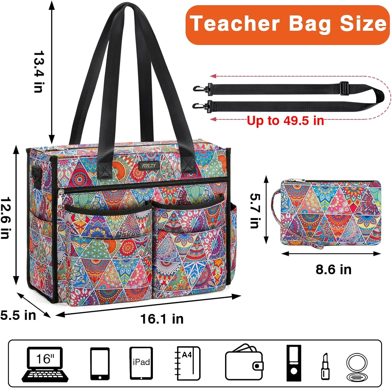 ITIEZY Utility Tote Bag for Women with 15/18 Pockets - Large Teacher Tote Bag with Zipper Compartment Nurse Bags for Work