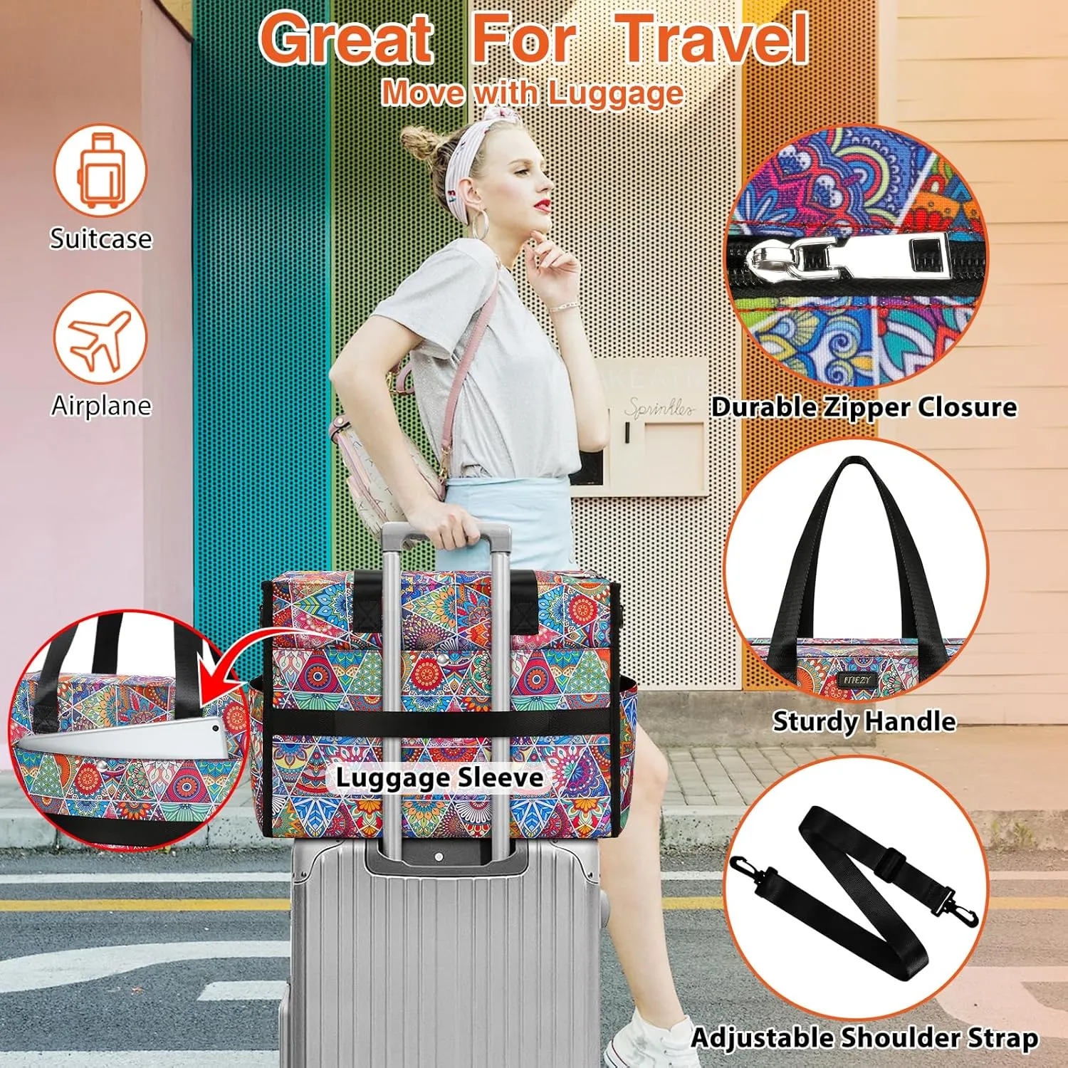 ITIEZY Utility Tote Bag for Women with 15/18 Pockets - Large Teacher Tote Bag with Zipper Compartment Nurse Bags for Work