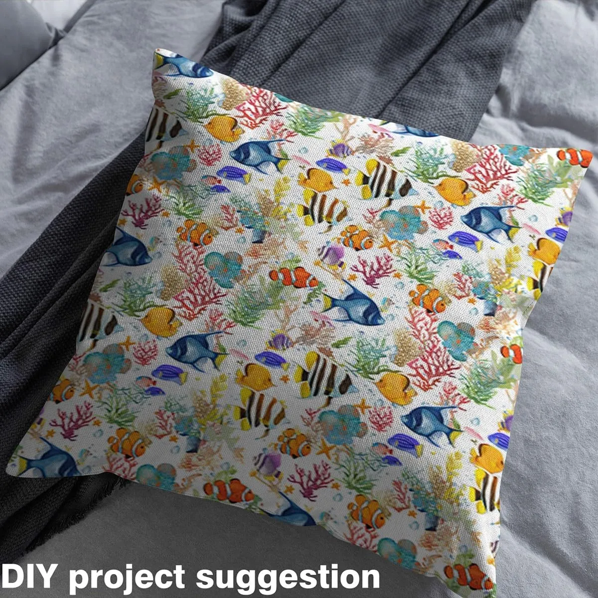 jejeloiu Fish Fabric by The Yard 1 Yard Ocean Sea Marine Animal Decorative Waterproof Outdoor Fabric Creature Sealife Upholstery Fabric for Chairs Underwater Animal Pattern DIY Reupholstery Fabric