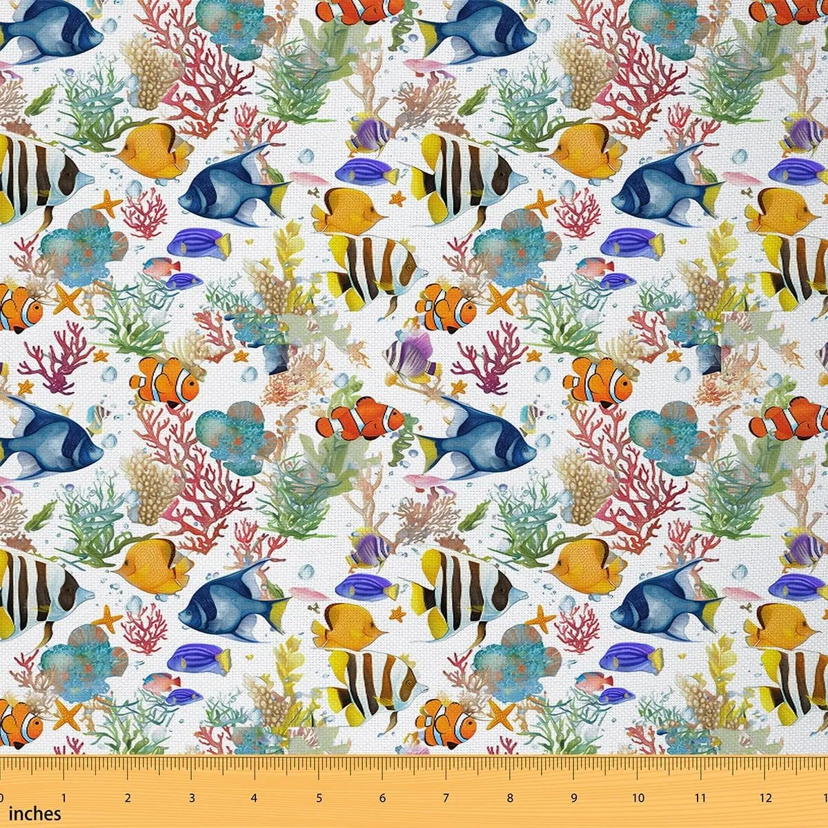 jejeloiu Fish Fabric by The Yard 1 Yard Ocean Sea Marine Animal Decorative Waterproof Outdoor Fabric Creature Sealife Upholstery Fabric for Chairs Underwater Animal Pattern DIY Reupholstery Fabric