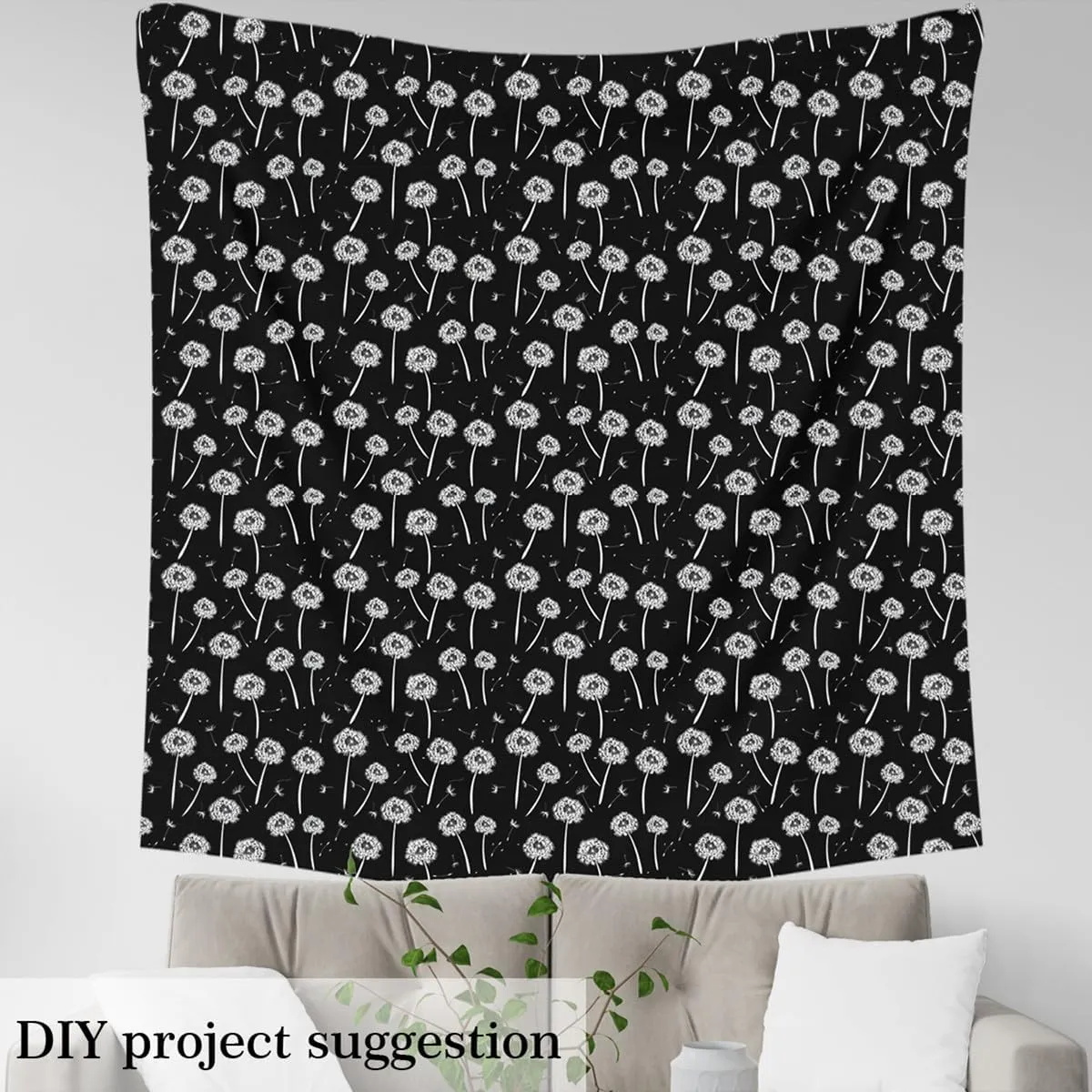 jejeloiu Kids Dandelion 3 Yards Fabric by The Yard Botanical Flower Floral Decorative Waterproof Outdoor Fabric Modern Art Black Upholstery Fabric for Chairs Outdoor Fabric