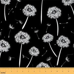 jejeloiu Kids Dandelion 3 Yards Fabric by The Yard Botanical Flower Floral Decorative Waterproof Outdoor Fabric Modern Art Black Upholstery Fabric for Chairs Outdoor Fabric