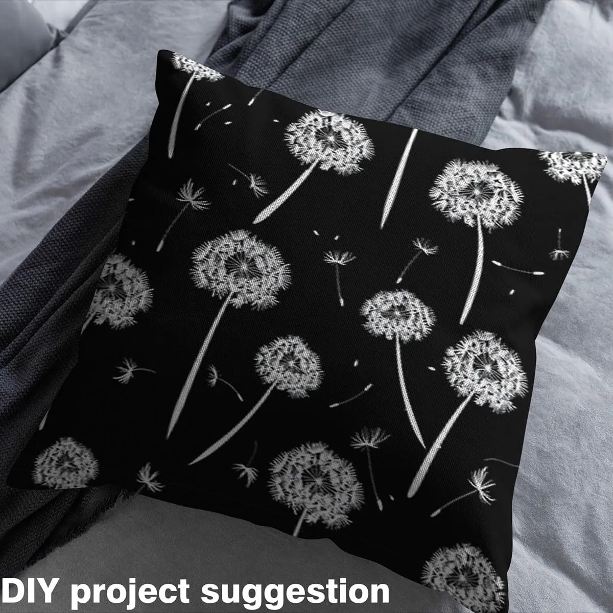 jejeloiu Kids Dandelion 3 Yards Fabric by The Yard Botanical Flower Floral Decorative Waterproof Outdoor Fabric Modern Art Black Upholstery Fabric for Chairs Outdoor Fabric