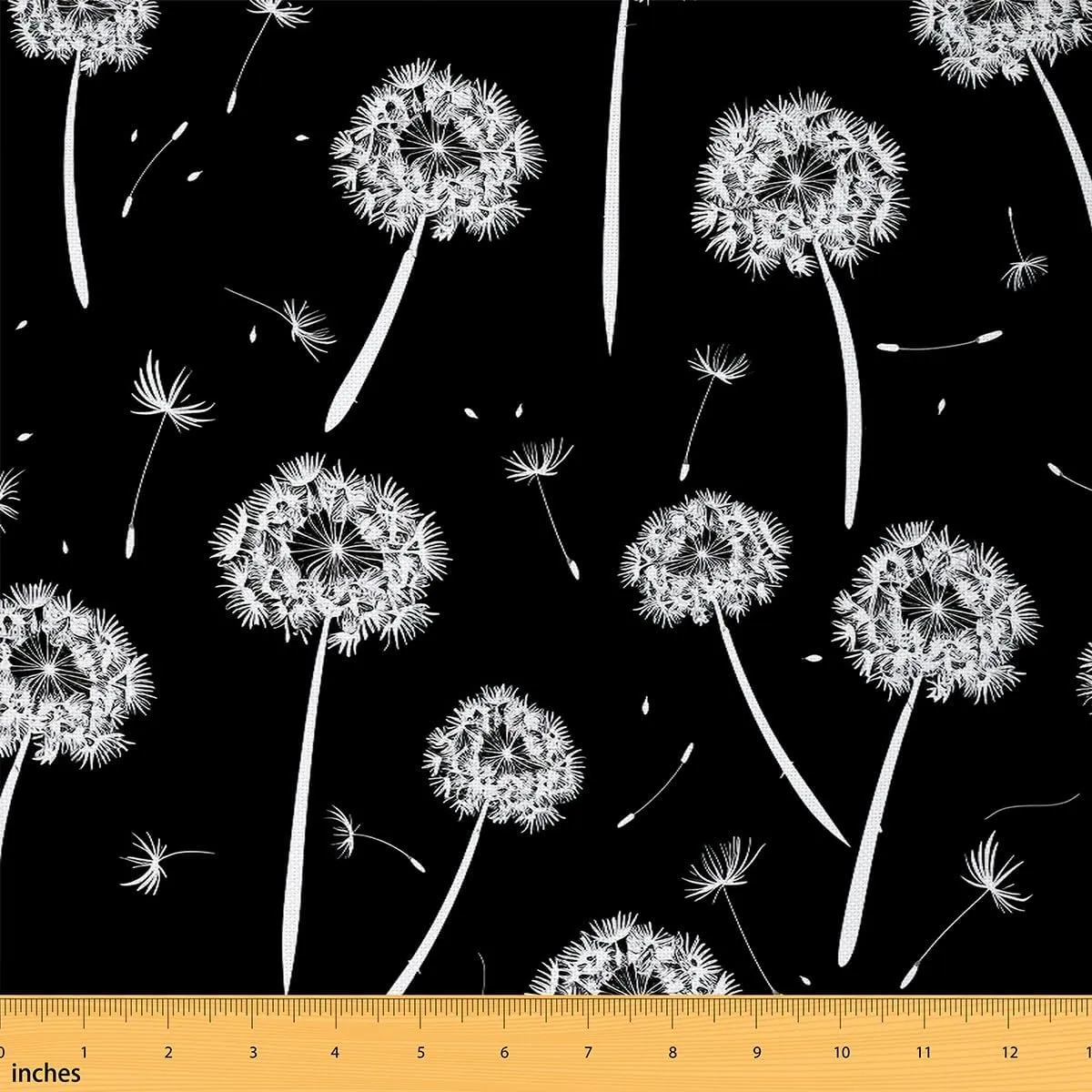 jejeloiu Kids Dandelion 3 Yards Fabric by The Yard Botanical Flower Floral Decorative Waterproof Outdoor Fabric Modern Art Black Upholstery Fabric for Chairs Outdoor Fabric