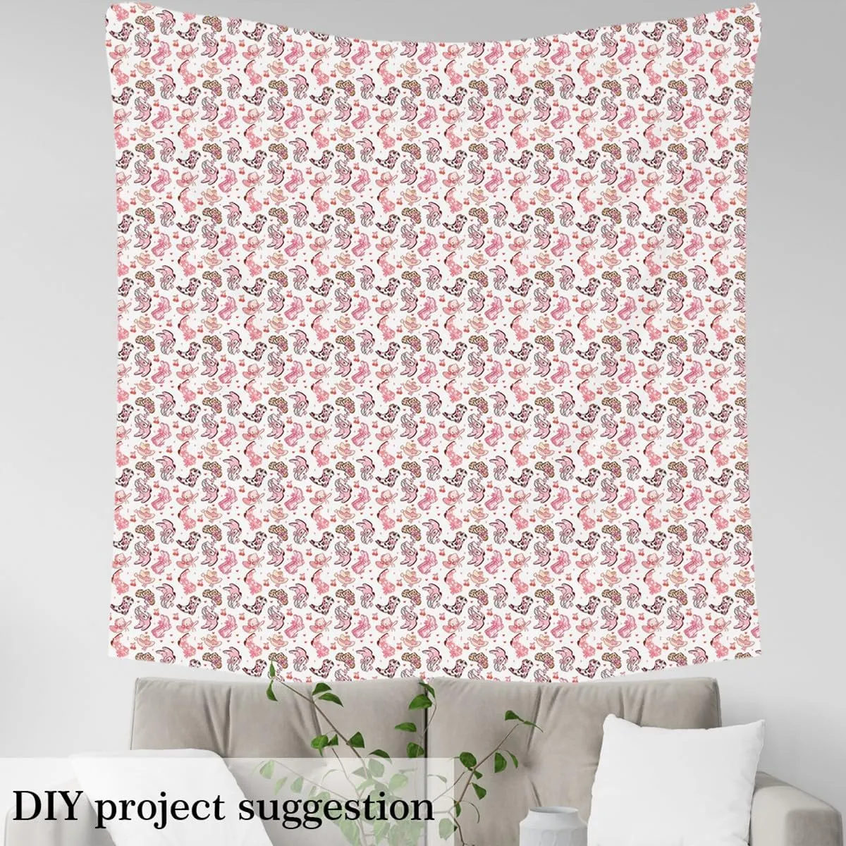 jejeloiu Kids Pink Cowgirl Fabric by The Yard 1 Yard Western Decorative Waterproof Outdoor Fabric for Boys Girls Adults Cowgirl Boots Bow Ribbon Upholstery Fabric for Chairs Outdoor Fabric