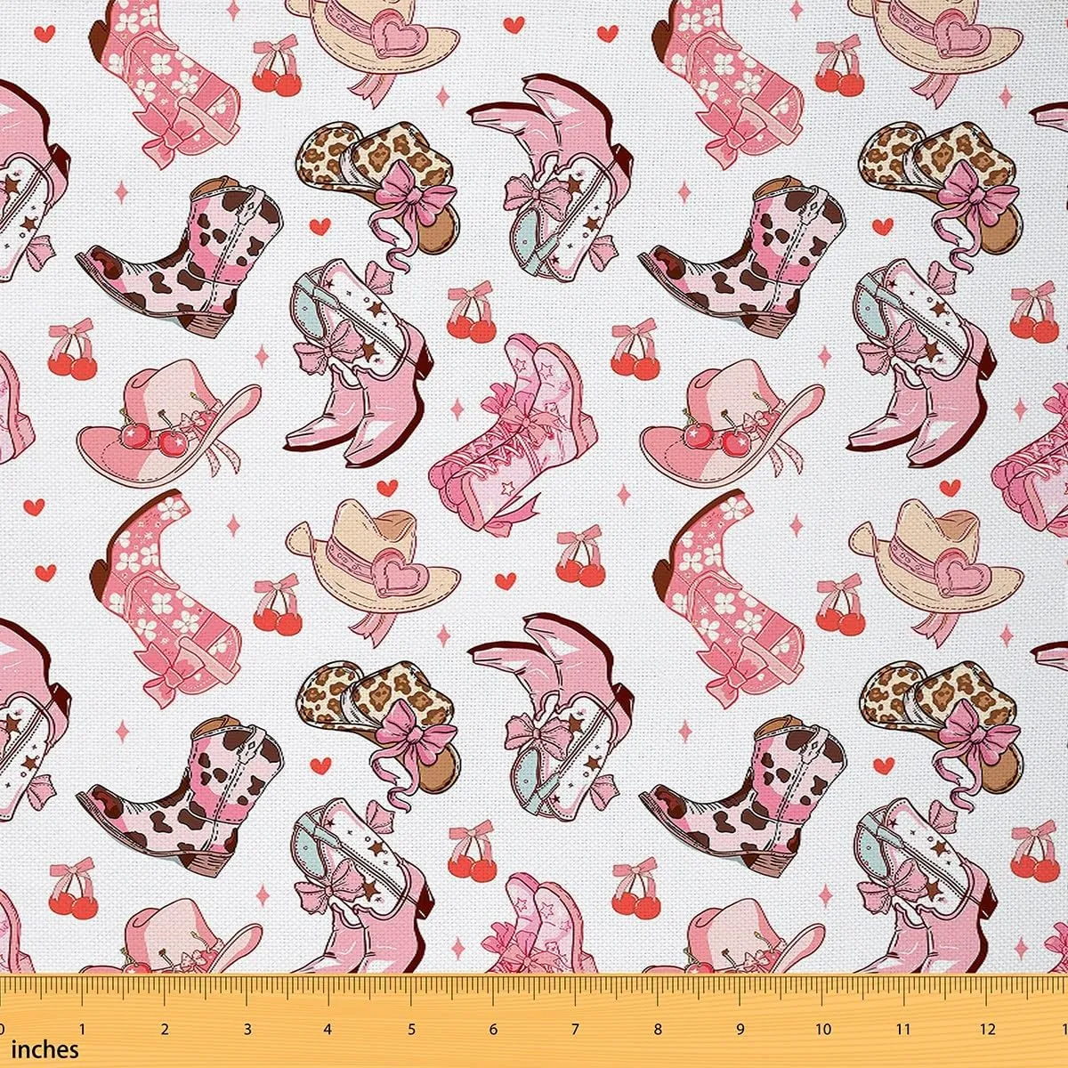 jejeloiu Kids Pink Cowgirl Fabric by The Yard 1 Yard Western Decorative Waterproof Outdoor Fabric for Boys Girls Adults Cowgirl Boots Bow Ribbon Upholstery Fabric for Chairs Outdoor Fabric