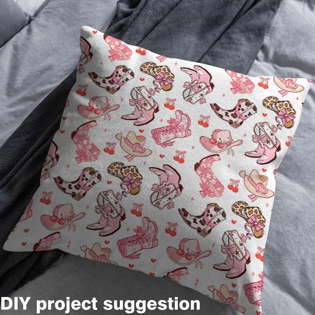 jejeloiu Kids Pink Cowgirl Fabric by The Yard 1 Yard Western Decorative Waterproof Outdoor Fabric for Boys Girls Adults Cowgirl Boots Bow Ribbon Upholstery Fabric for Chairs Outdoor Fabric