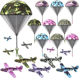 Jerify 20 Pcs Parachute Toy for Kids Army Toys Flying Parachute Outdoor Men and Camouflage Foam Airplanes Bulk for Boys 3 4 5 6 7 8 9 10 11 12 Year Old Gifts Birthdayparty Favors