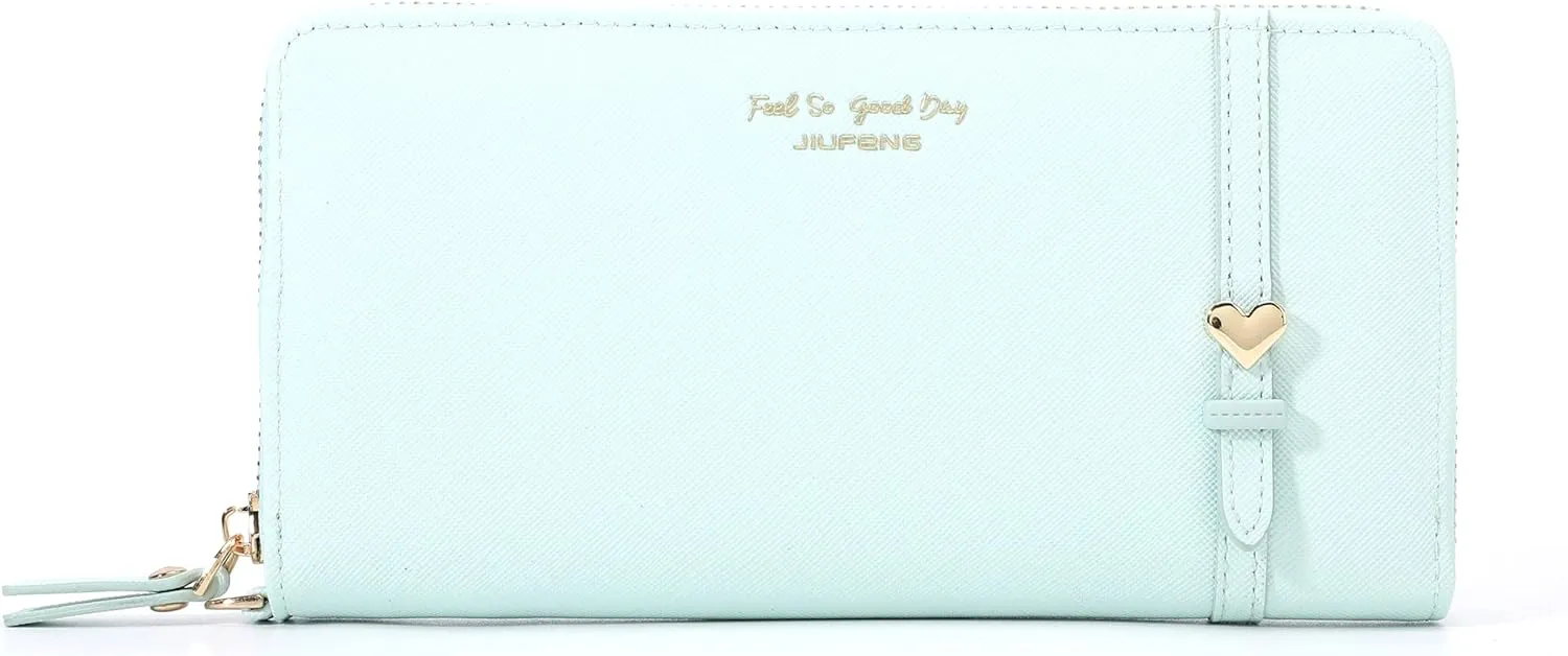 JIUFENG Women Long RFID Blocking Wallet Large Capacity Zipper Wristlet Purse Card Holder Cellphone Bag Fashion Clutches